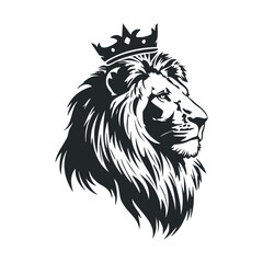 Fototapeta premium Majestic lion with crown illustration in black and white