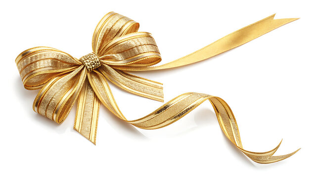 A golden ribbon and bow isolated on white background, perfect for gift wrapping and holiday decorations