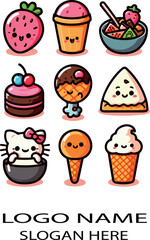 kawaii food set logo icon vector .