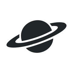 Black silhouette of saturn with rings against white background