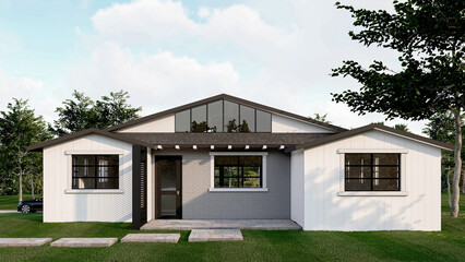 3D Exterior House Design / Modern 3D Render of a Contemporary Suburban House Exterior  