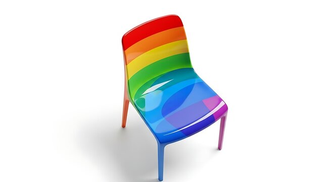 Rainbow colored chair on white background, LGBT pride concept