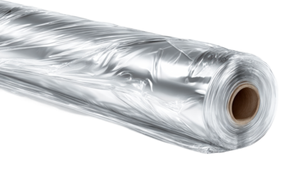 Roll of Clear Plastic Sheeting on Cardboard Core Isolated on White, cut out transparent