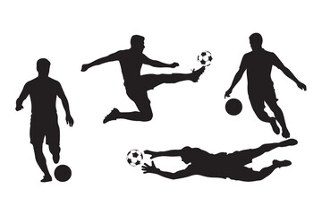 Vector silhouette illustrations of people dancing, running, and playing sports like soccer and basketball