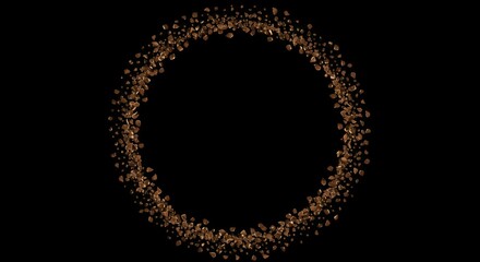 Obraz premium Organic brown particle ring with irregular distribution and natural texture effect on black background for creative projects