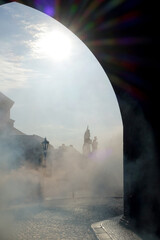 Charles Bridge (Karlův most, Karlsbr&uuml;cke) in Prague, Czech Republic, view through  Mal&aacute; Strana Bridge Tower