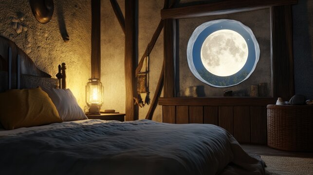 Moonlit attic bedroom