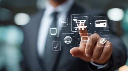 Businessman interacting with digital interface icons