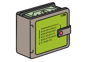 A stylized illustration depicts a wallet containing money and crypto keys. Modern, graphic design. Suitable for finance, technology, and business themes.