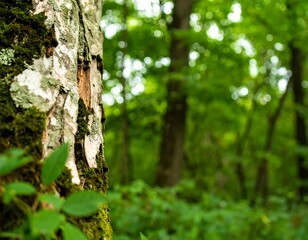 Close-up tree trunk in lush forest