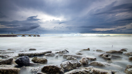 stormy beach and sea