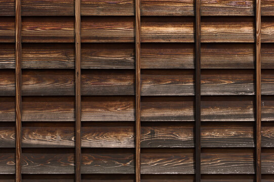 Traditional Japanese dark brown wooden wall texture in high resolution