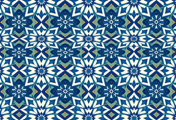 Fototapeta premium Intricate blue and white Moroccan tile pattern, seamless repeat, decoration, traditional