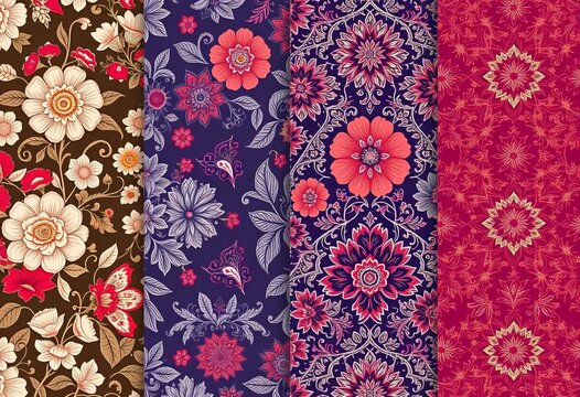 Intricate floral, geometric, and abstract lace patterns in four distinct styles, featuring seamless repeats, cream, background