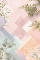 Modern botanical composition with a combination of abstract geometry and organic plant motifs.