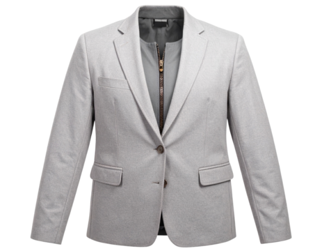  Angled Side Perspective of Jacket with Open Zipper, Transparent Background