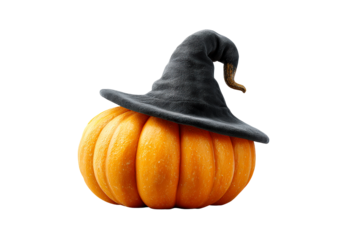 Halloween pumpkin with a witch hat on its top
