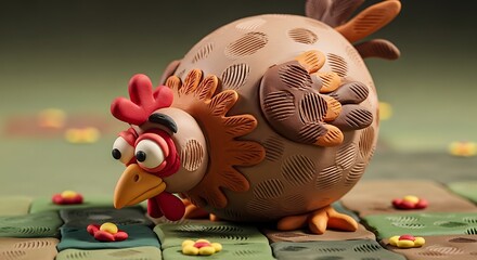 Fototapeta premium A whimsical and comical claymation chicken steals the scene in this charming, handcrafted world. 