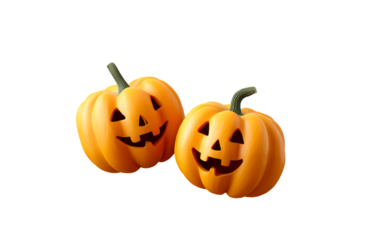 Carved smiling pumpkins, transparent bg