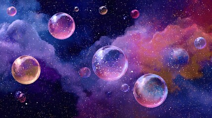 Colorful soap bubbles in nebula space background