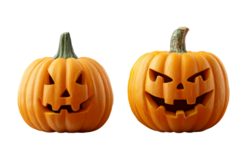 Carved Halloween pumpkins on transparent bg