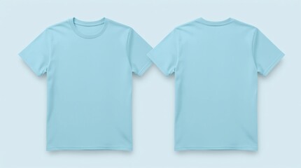 Men's pastel blue blank T-shirt template,from two sides, natural shape on invisible mannequin, for your design mockup for print, isolated on white background
