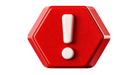 Red Hexagonal Warning Symbol with Exclamation Mark, cut out transparent