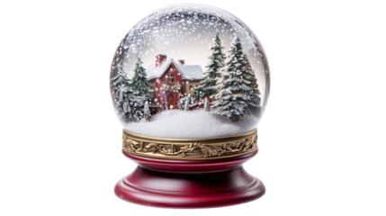 • A Christmas snow globe with a winter scene inside, isolated on white background in HD 