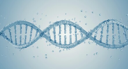 Three blue DNA double helix structures with water bubbles on gradient background, genetic sequence and molecular biology comparison concept