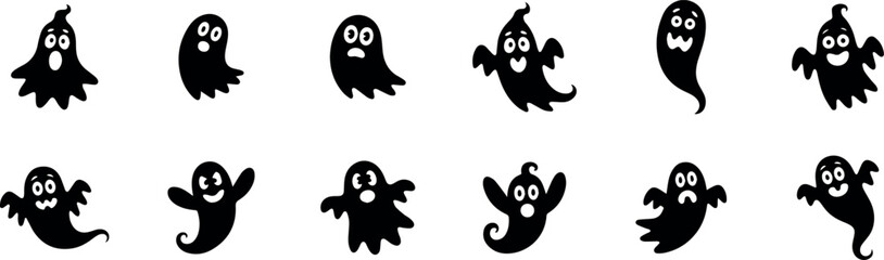 Obraz premium Cute ghost character collection silhouette isolated on transparent background