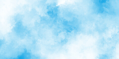 Grunge smooth light sky blue and white shades aquarelle background, blue sky with clouds watercolor background, clear and panorama view of clouds in the blue sky.