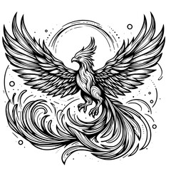 Fototapeta premium black and white phoenix tattoo design