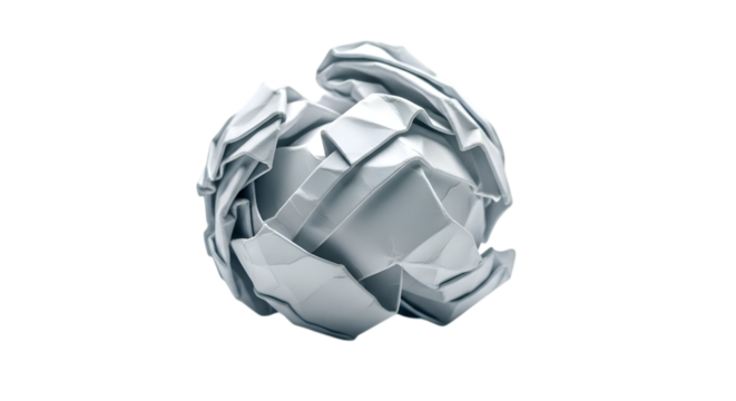 Crumpled paper ball isolated on transparent background