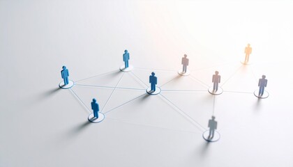 Simple background, connection network with doll icons connected to each other with thin lines