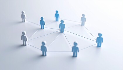 Simple background, connection network with doll icons connected to each other with thin lines