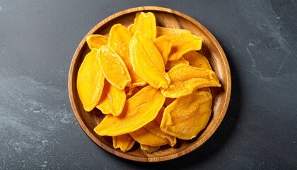 Dried Mango &ndash; Bright yellow dried mango slices arranged neatly.