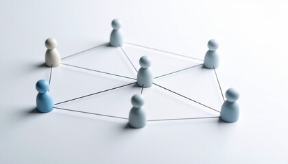 Simple background, connection network with doll icons connected to each other with thin lines