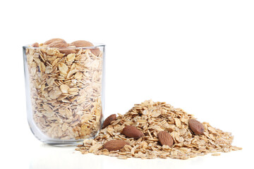 Granola with almond isolated on white