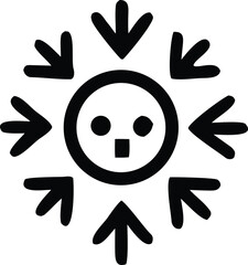 Simple black and white icon depicting a face surrounded by multiple arrows pointing inward