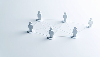 Simple background, connection network with doll icons connected to each other with thin lines