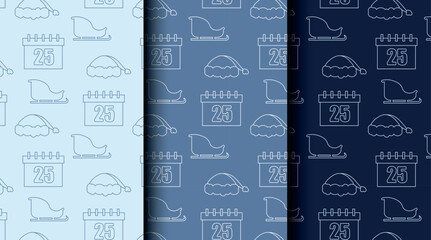 Christmas seamless pattern collection in vector style. Includes three color versions for cards, wrapping paper, invitations, and seasonal design projects.