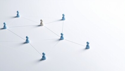 Simple background, connection network with doll icons connected to each other with thin lines