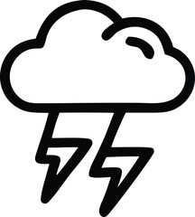 Simple hand drawn icon of a storm cloud with lightning bolts symbolizing bad weather and electrical discharge