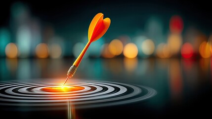 A glowing dart hitting a digital bullseye in a tech-style background, symbolizing clear business goals
