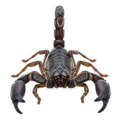 Close-up of black scorpion on transparent background showing detailed texture