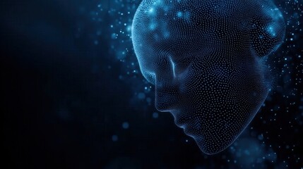 Digital Face in Blue Particle Cloud