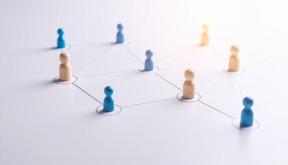 Simple background, connection network with doll icons connected to each other with thin lines