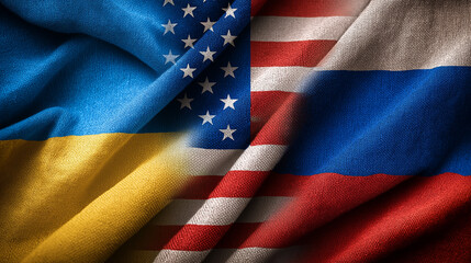 Geopolitical tensions ukraine usa russia flags global relations close-up symbolism and conflict