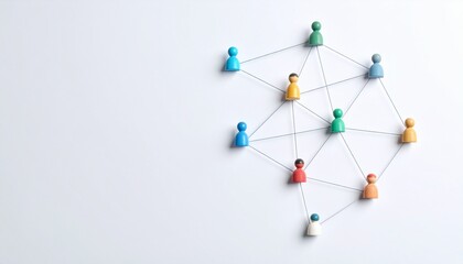 Simple background, connection network with doll icons connected to each other with thin lines