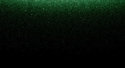 Emerald green glitter particles cascading against dark black background with sparkling bokeh effect for nature-inspired luxury design concepts
